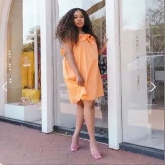 H&M Orange Ruffle Flounce Spaghetti Strap Trapeze Dress Sundress - Picture 2 of 9